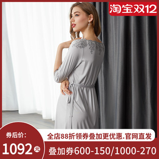 LACLOVER兰卡文Lovestory系列莫代尔纤维中长睡裙LC44SC1 新品