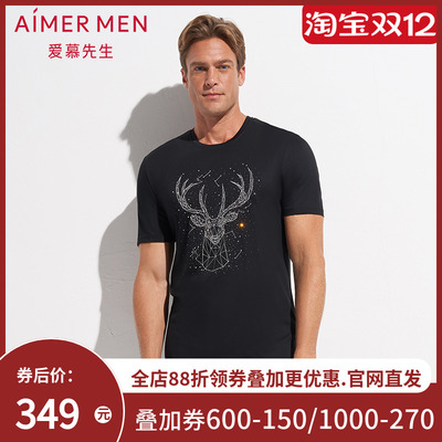 aimer men爱慕先生限量创意T恤圆领短袖麋鹿NS81D671