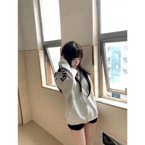 豹纹连帽卫衣外套女秋冬