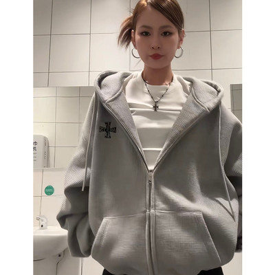 设计感卫衣外套女华夫格宽松
