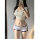 撞色条纹辣妹纯欲风性感超短裤 女紧身弹力提臀居家休闲百搭打底裤