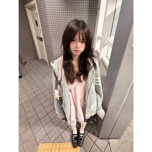 三条杠连帽卫衣女春秋宽松