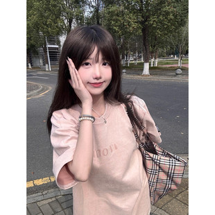 美式复古高街设计感学院风刺绣字母短袖T恤女夏季宽松打底衫上衣