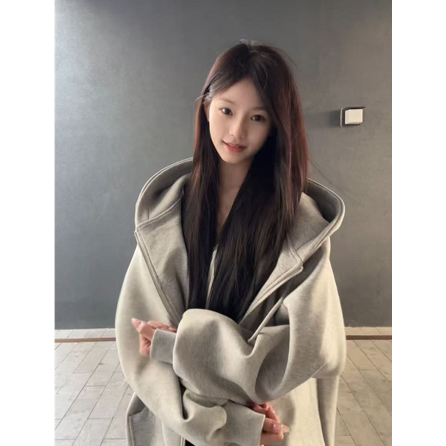 卫衣外套女秋冬宽松加绒加厚垂感