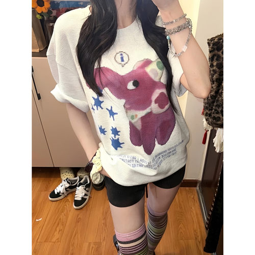 小象印花肌理感短袖T恤女夏季