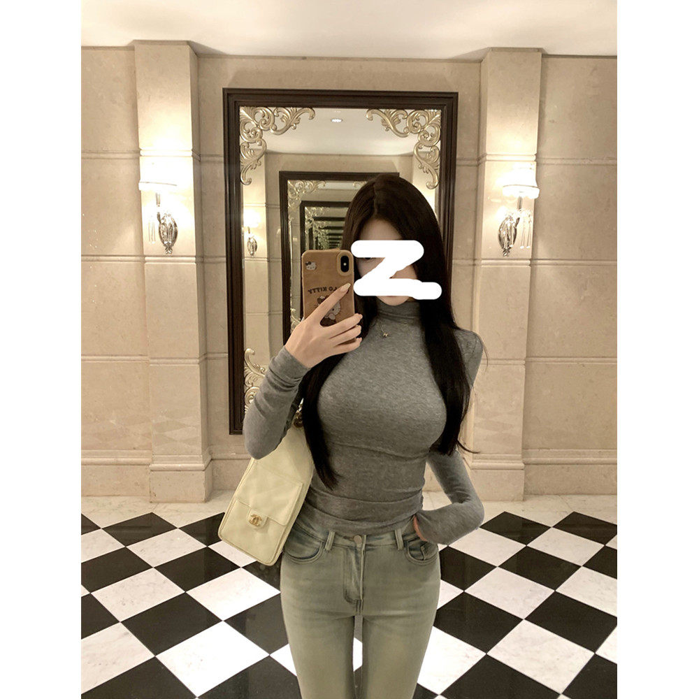 辣妹纯欲性感半高领长袖T恤女春秋内搭打底修身收腰显瘦弹力上衣,女装/女士精品,T恤,淘宝优惠券,粉丝福利购,淘宝优惠卷