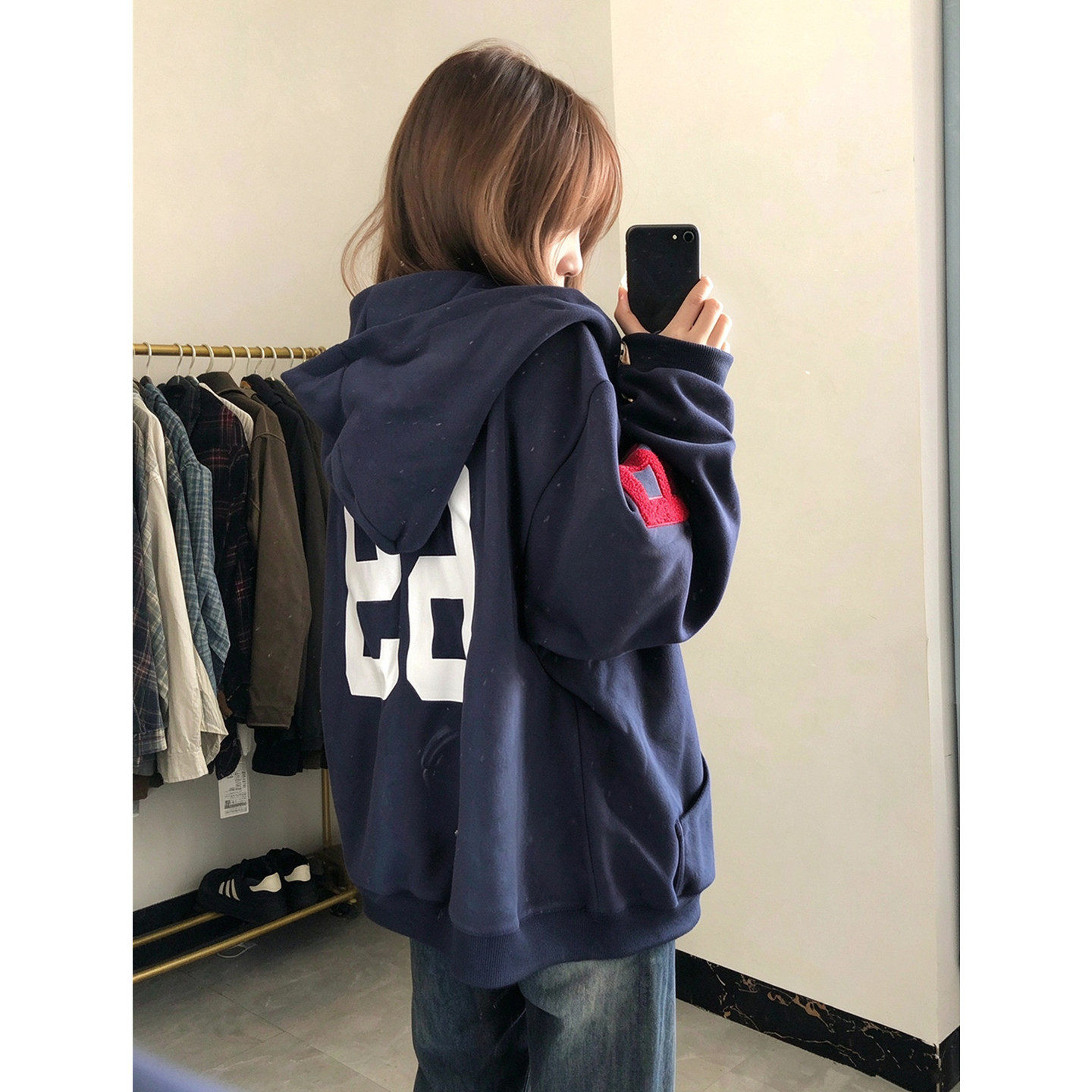 刺绣连帽卫衣外套女秋冬
