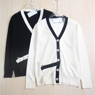 针织开衫 思琪女装 美国单早秋气质撞色领边系扣休闲长袖 2512