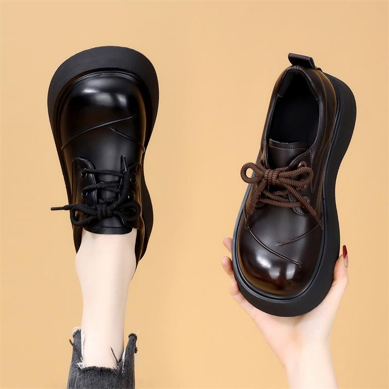 复古软皮乐福鞋女厚底小皮鞋单鞋