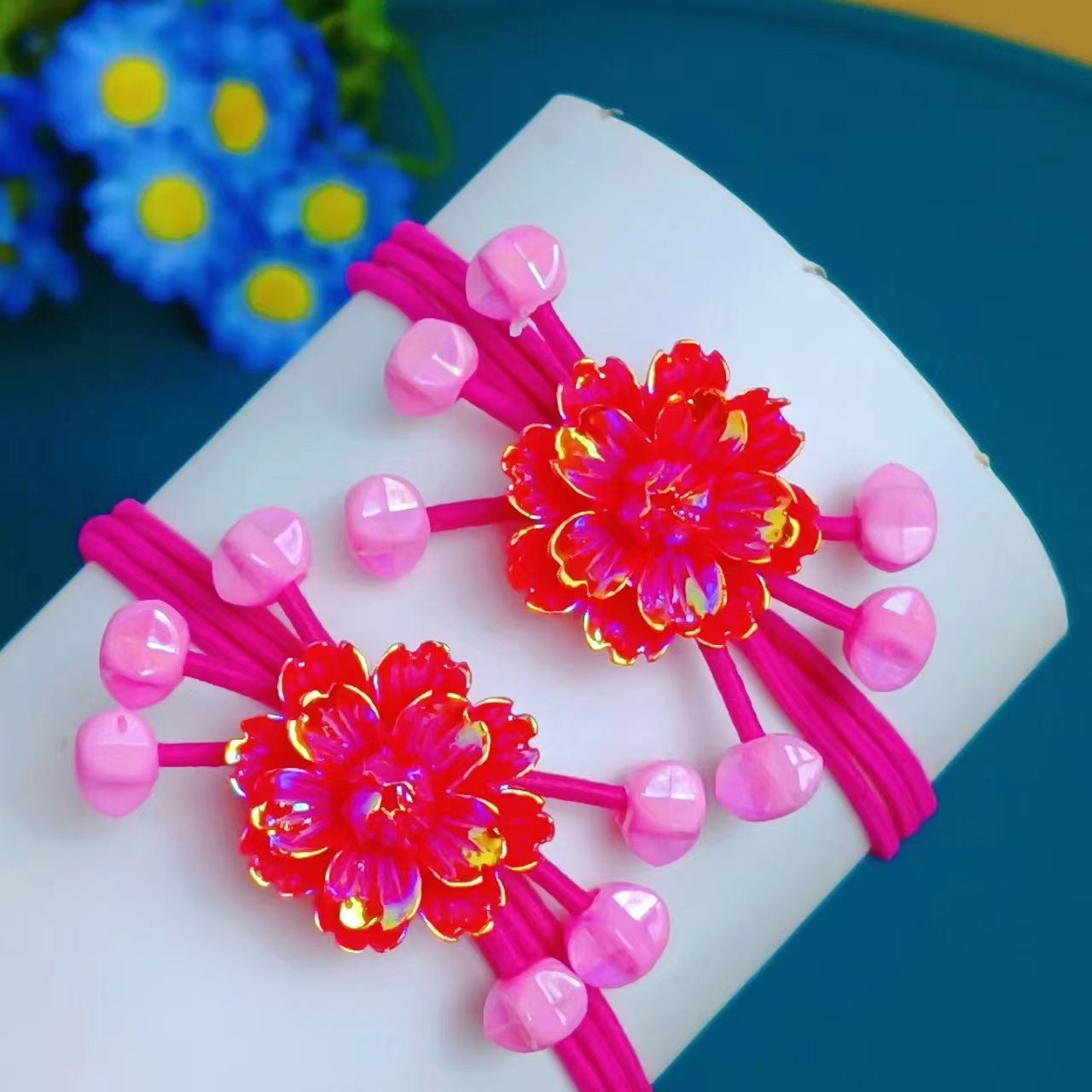 春季新款小女孩扎辫发饰儿童双头发绳皮筋女童高弹力耐用彩色头绳