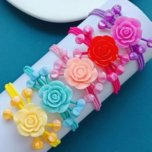 玫瑰彩色头绳小女孩不伤发弹力好女童发圈橡皮筋发饰花朵头饰发绳