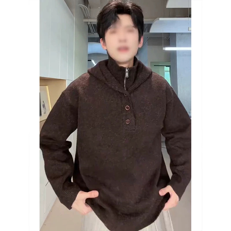 韩系慵懒风连帽针织衫外套男款