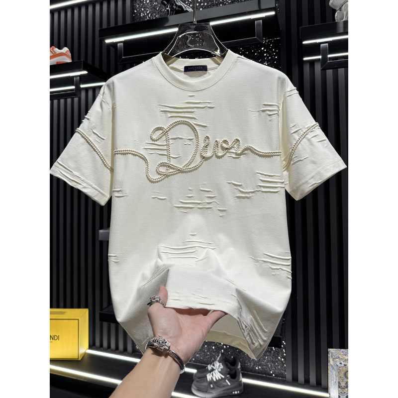 男士美式高端刺绣破洞短袖t恤2026新款夏季潮牌轻奢欧货时尚半袖