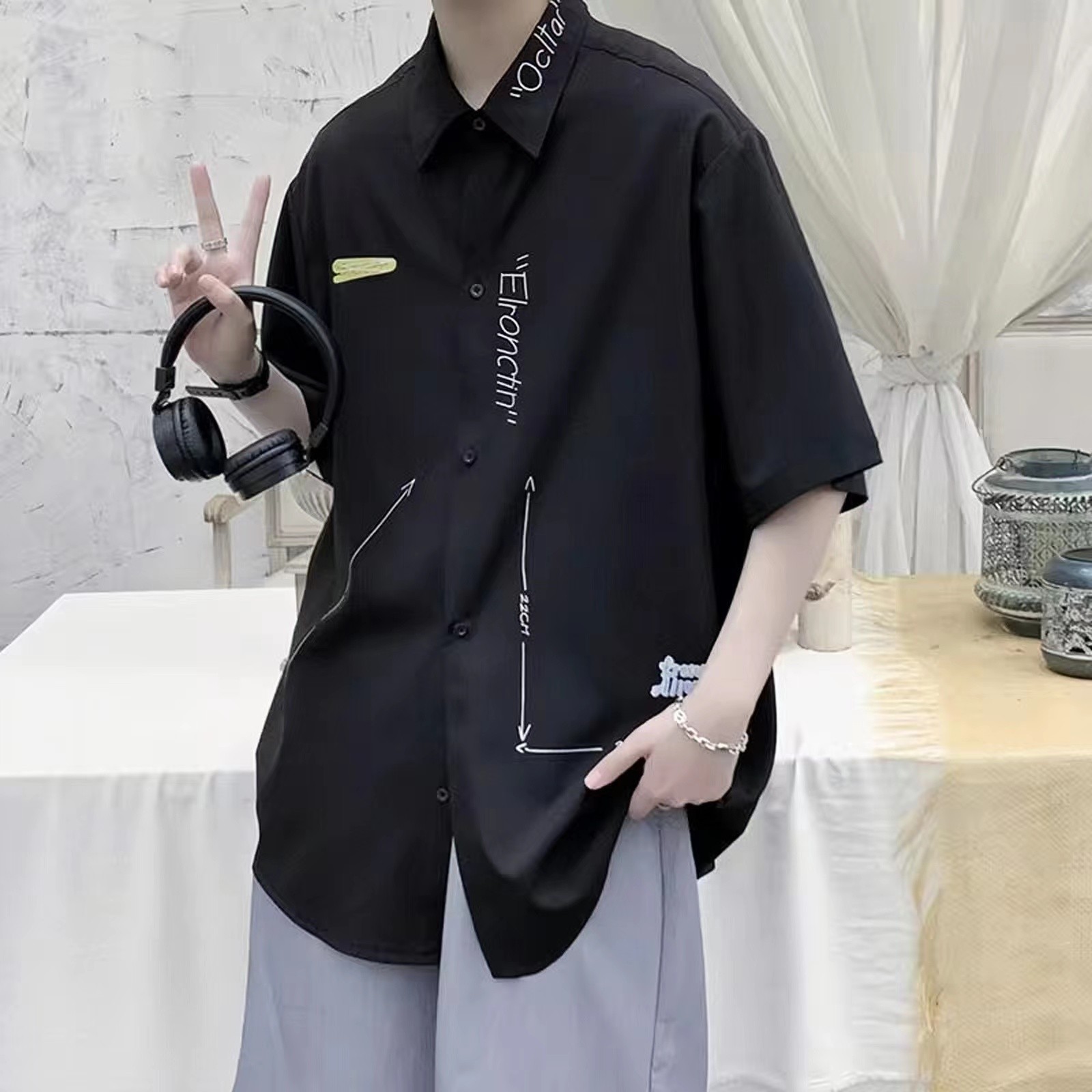 冰丝衬衫男短袖夏季薄款日系潮牌