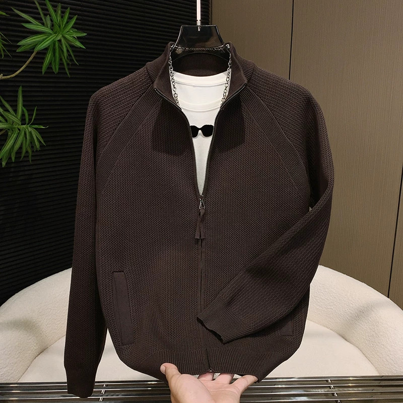 男装新款轻奢立领针织开衫男秋季