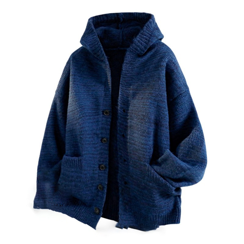 2026新款毛衣男女款秋冬季美式藏青色连帽针织衫开衫衣服休闲上衣