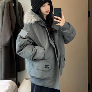 小个子羽绒棉服短款女冬季2024新款加厚韩系大毛领情侣棉衣外套