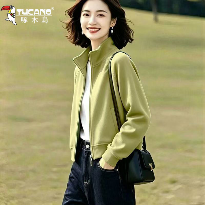 啄木鸟春秋纯棉立领短款女卫衣