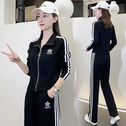 2025秋季新款时尚休闲运动套装女宽松显瘦卫衣外套阔腿裤两件套潮