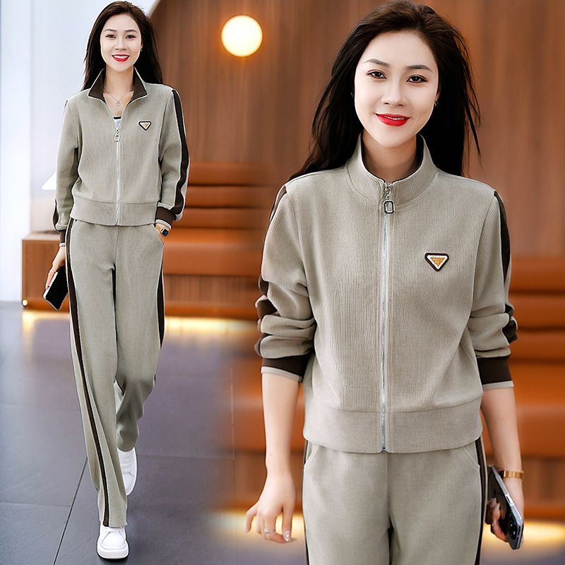大码时尚运动服套装2025春秋新款洋气妈妈装宽松显瘦休闲服两件套