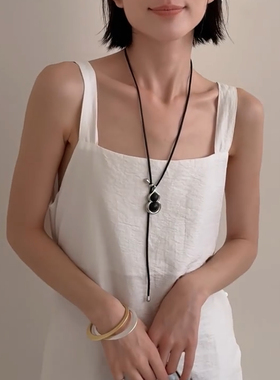 配饰女黑檀木葫芦项链高级感时尚大气复古秋冬长款毛衣链皮绳颈链