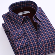 南极人男士男式保暖衬衫加绒加厚涤棉磨毛格子保暖衬衣爸爸款清仓