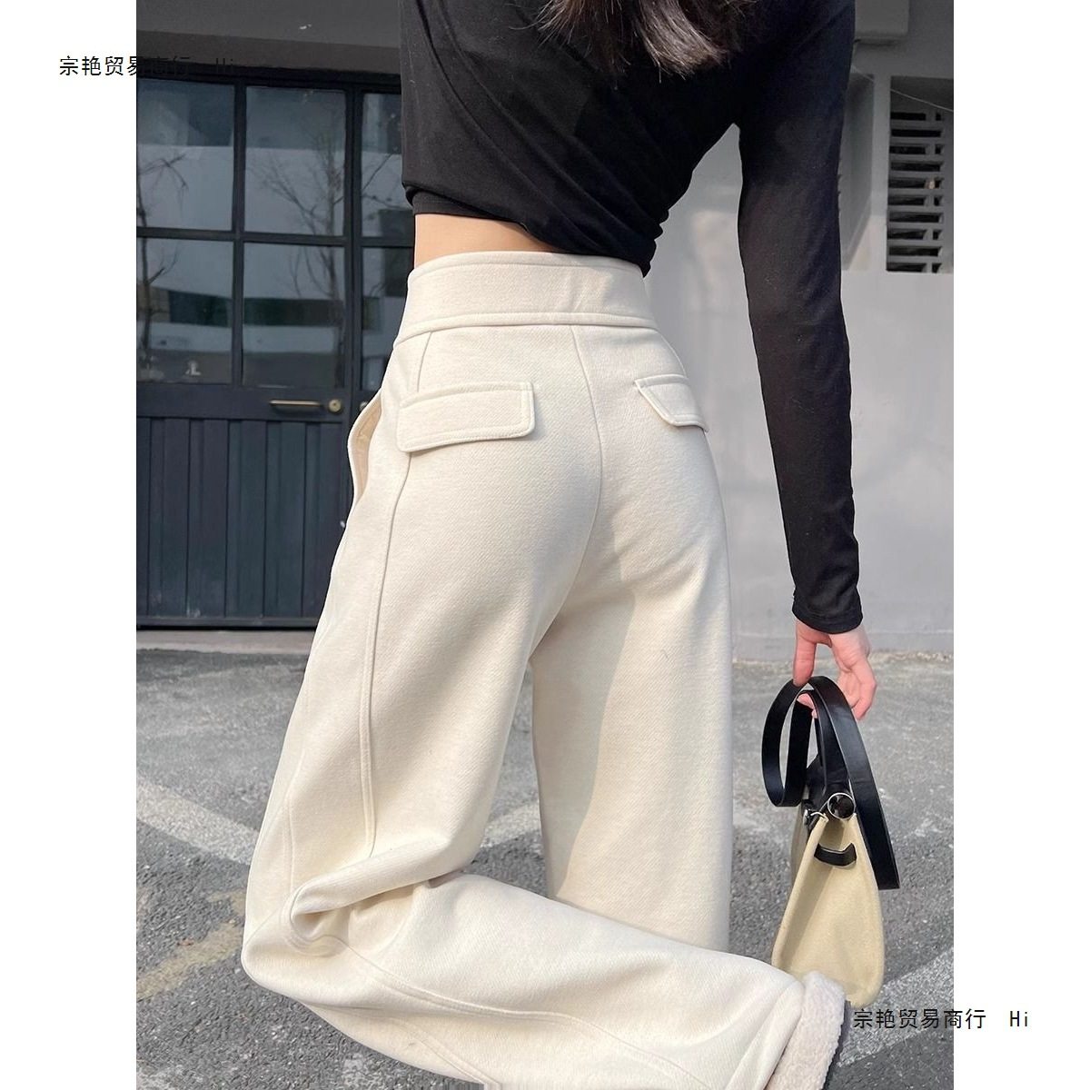 米白色毛呢阔腿裤女秋冬香蕉裤高腰显瘦镰刀裤垂感休闲加厚直筒裤,女装/女士精品,休闲裤,淘宝优惠券,粉丝福利购,淘宝优惠卷