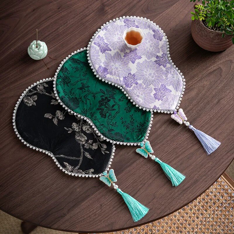 寒舍创意中式织锦珍珠葫芦茶席茶巾垫布双面干泡茶席禅意茶布茶道