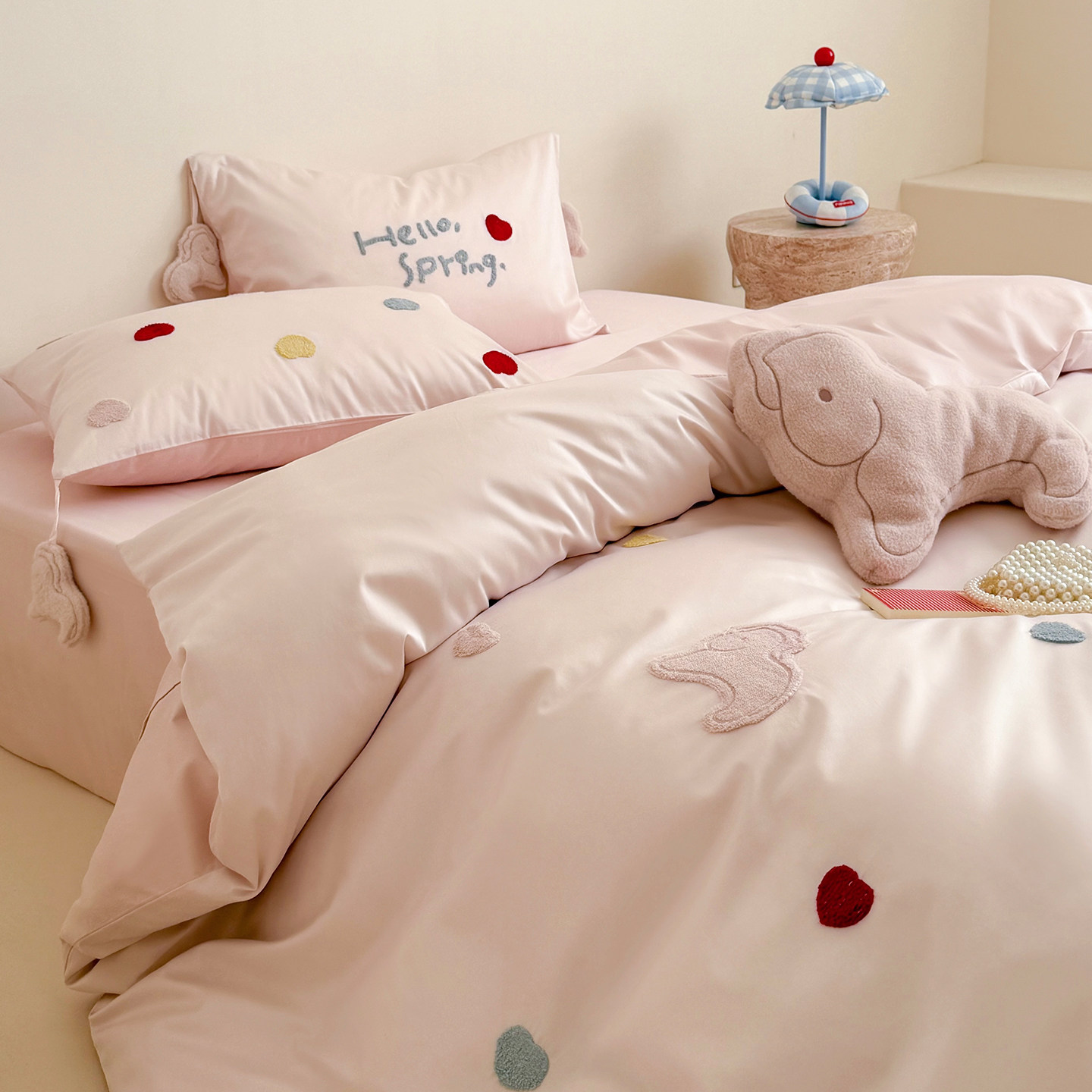 可爱粉色马年100S全棉长绒棉四件套卡通刺绣被套床单纯棉床笠床品,床上用品,床品套件/四件套/多件套,淘宝优惠券,粉丝福利购,淘宝优惠卷