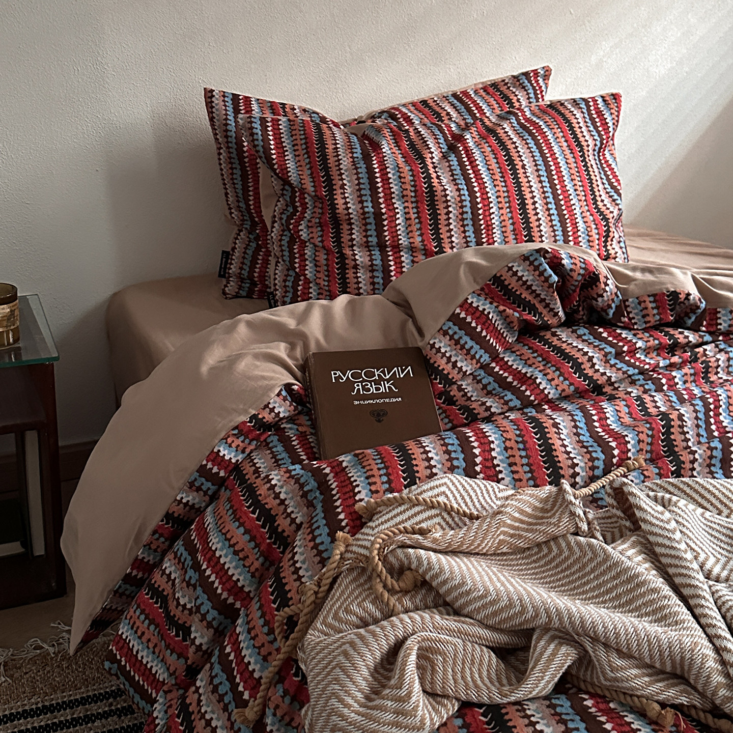 复古60支全棉贡缎磨毛四件套经典条纹印花被套床单纯棉床笠款床品