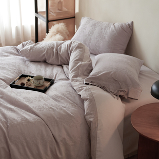 温柔简约风~A类全棉磨毛四件套浮雕大提花被套床单纯棉床笠款床品