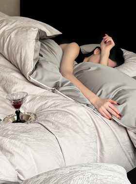 轻奢风100S全棉长绒棉四件套贡缎提花被套床笠款纯棉床单床上用品