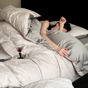 轻奢风100S全棉长绒棉四件套贡缎提花被套床笠款 纯棉床单床上用品