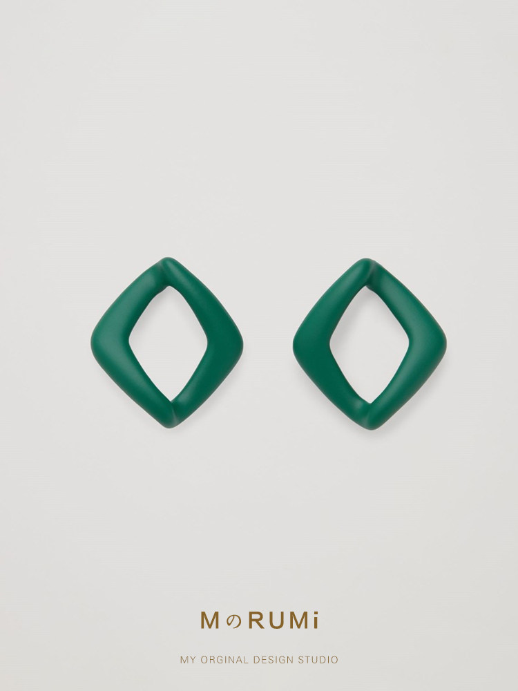 青春绿色菱形几何耳钉925银耳环