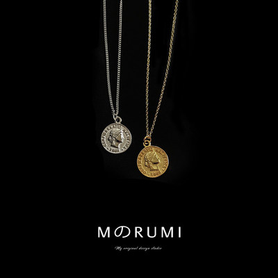 MのRUMI通体925纯银复古人像金币硬币时髦街头设计感项链锁骨链女