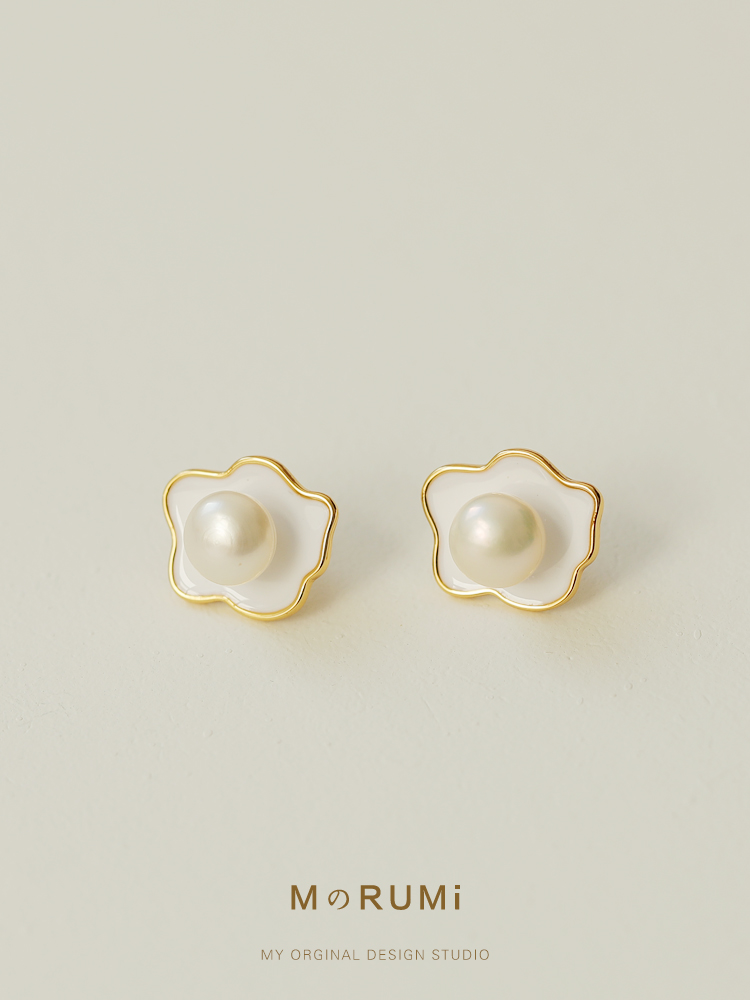 煎蛋个性创意巴洛克珍珠耳环