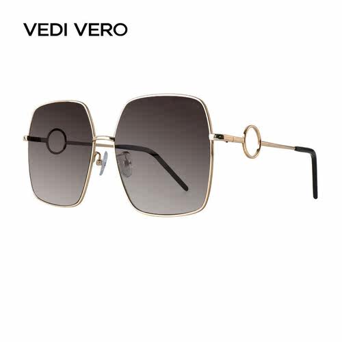VEDIVERO中性款金色镜框金色镜腿茶色镜片大方形金属全框眼镜墨镜