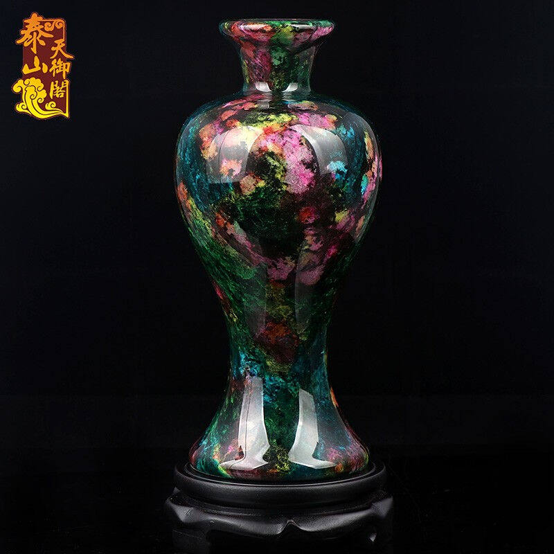天御阁台湾七彩玉花瓶摆件七彩玉石雕刻平安扣葫芦工艺品客厅办公