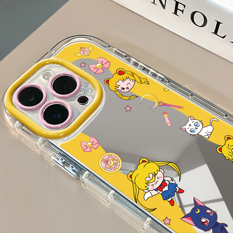 q版美少女适用于苹果16promax镜面奶油壳iPhone15手机壳华为p可爱小米15防摔潮流保护套mate70小众