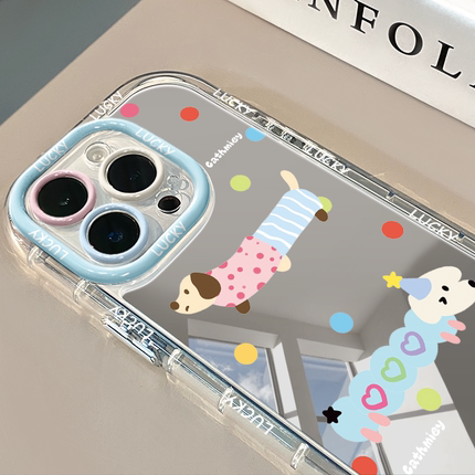 腊肠小狗镜面适用于17pro华为奶油壳oppo苹果16新iPhone14/13/12promax手机壳真我红米小米13pro/u