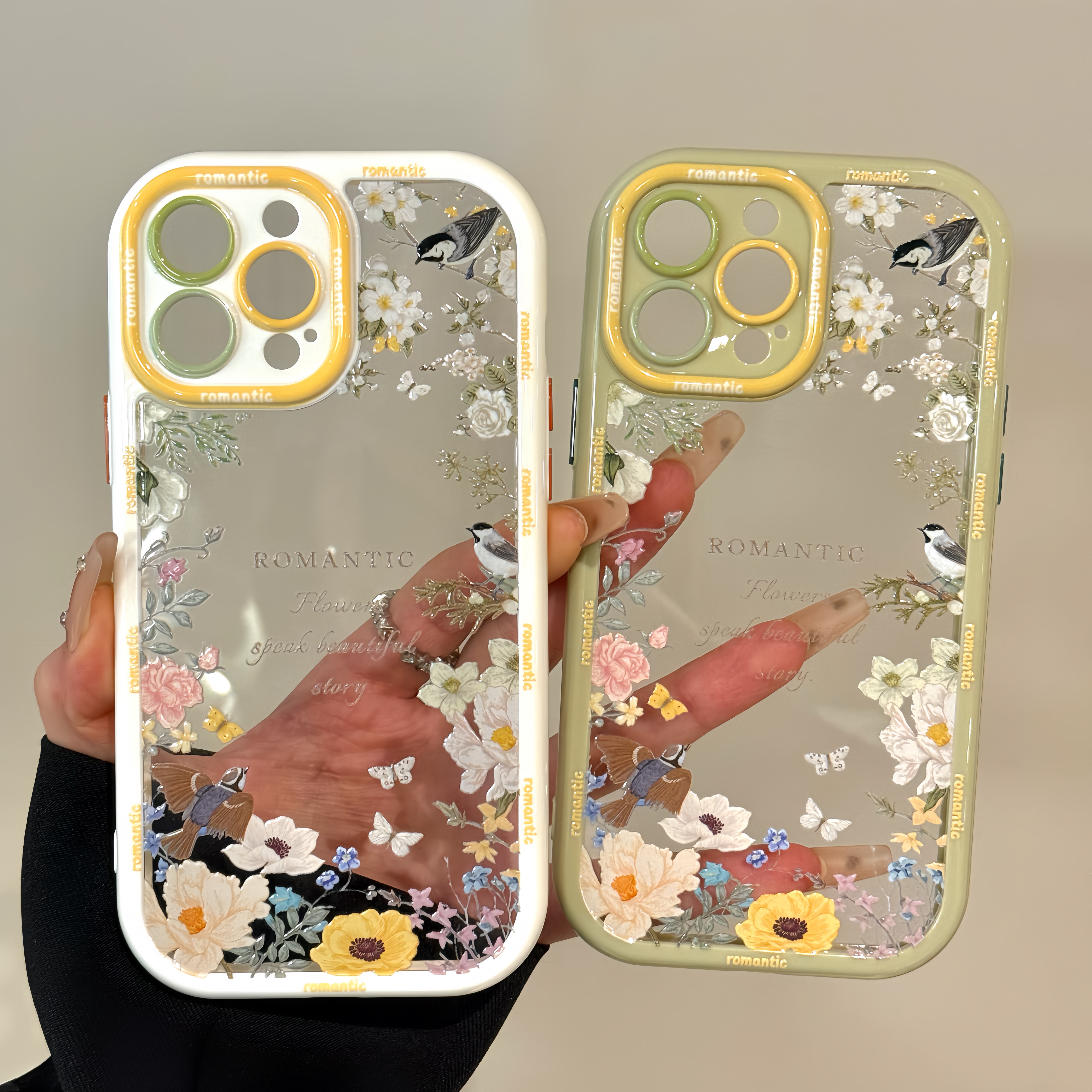 喜鹊山茶花适用苹果16promax奶油卡通手机壳iphone15防摔华为P70可爱华为mate70pro简约小米小众红米新款
