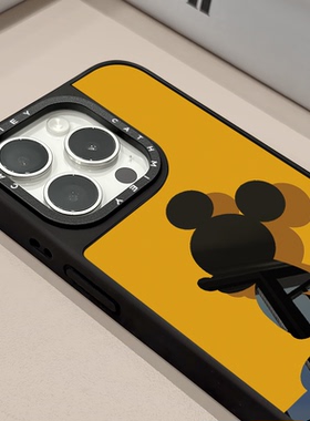 米奇橙色影子适用苹果16pro黑边手机壳iPhone15镜面可爱ins风14/15/16plus小众女创意13新潮流行12pro新款