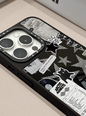 拼贴黑白色系猫咪适用苹果16pro黑边手机壳iPhone15镜面可爱ins风14/15/16plus小众13新潮流行12pro新款