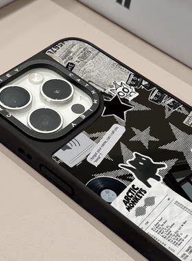 拼贴黑白色系猫咪适用苹果16pro黑边手机壳iPhone15镜面可爱ins风14/15/16plus小众13新潮流行12pro新款