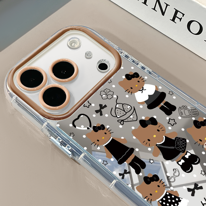 黑裙KT适用于苹果17Pro镜面奶油壳16Promax手机壳华为p80可爱小米17防摔荣耀mate70小众红米