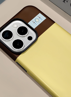 深棕黄色拼接适用苹果17pro手机壳16promax菲林二合一华为mate70小众oppo新款卡通小米15保护壳vivo荣耀200