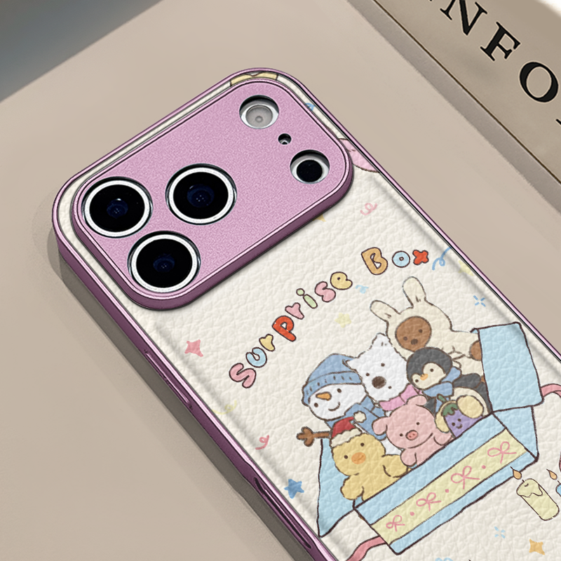 玩偶礼物盒适用苹果17pro手机壳iphone16pm金属鼓状皮纹华为p80防摔可爱mate70保护套荣耀oppo防摔小米