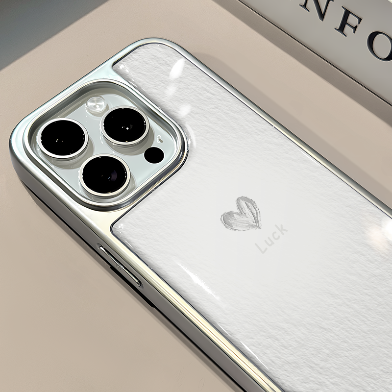 白色油画爱心适用苹果16pro电镀大孔相框手机壳iphone15卡通可爱华为创意mate70保护套小众小米15新款