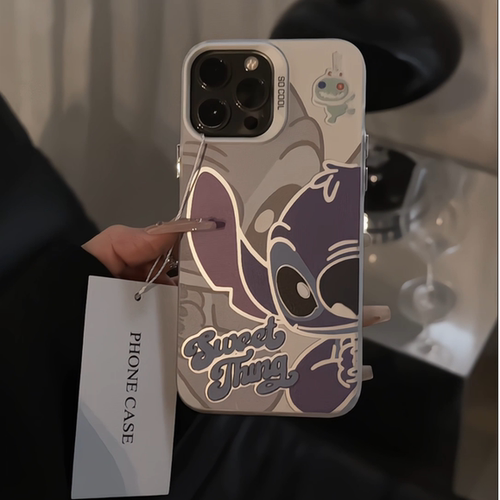 半脸史迪适用苹果17pro磨砂彩银卡通手机壳iphone16防摔华为苹果13小米可爱mate保护套14ProMax荣耀
