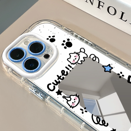 小猫适用于苹果17Pro镜面奶油壳iPhone16Promax手机壳华为p80可爱小米15防摔荣耀mate70小众红米